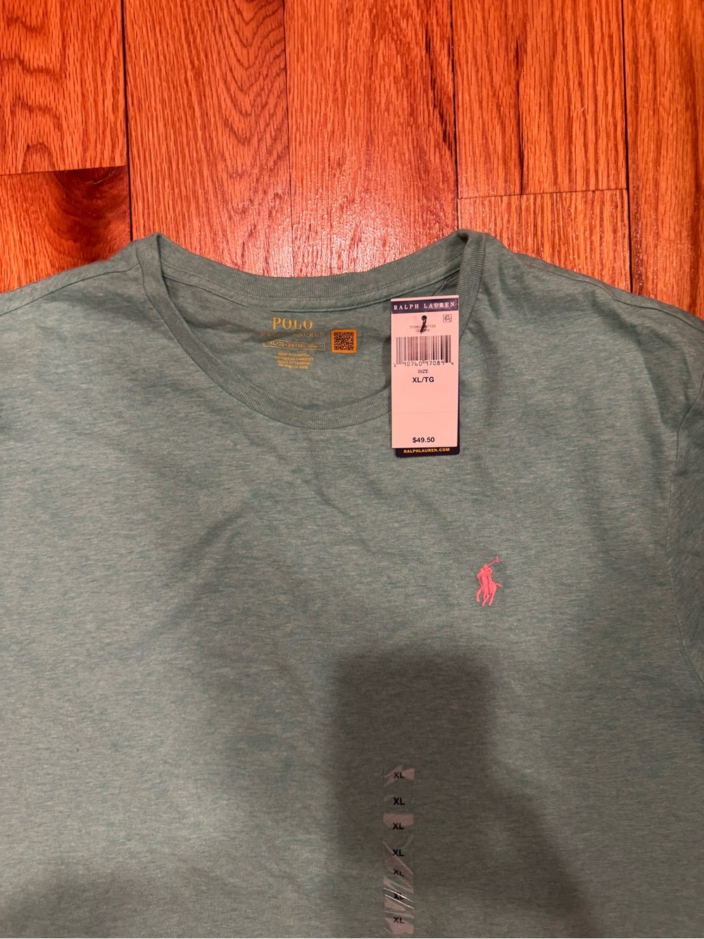 Ralph Lauren Teal Crew Neck T-Shirt with Pink Pony Logo